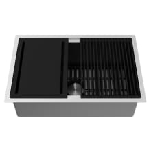 Mercer 27-1/2" Undermount Single Basin Stainless Steel Kitchen Sink with Basin Rack, Basket Strainer and Cutting Board
