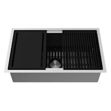 Mercer 33" Undermount Single Basin Stainless Steel Kitchen Sink with Basin Rack, Basket Strainer and Cutting Board