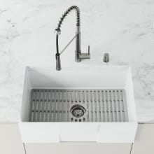 Matte Stone 30" Farmhouse Single Basin Matte Stone™ Kitchen Sink with Basin Rack, Basket Strainer and Cutting Board