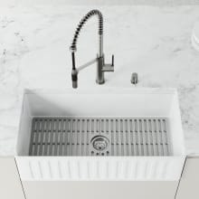 Matte Stone 36" Farmhouse Single Basin Matte Stone™ Kitchen Sink with Basin Rack, Basket Strainer and Cutting Board