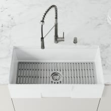 Matte Stone 36" Farmhouse Single Basin Matte Stone™ Kitchen Sink with Basin Rack, Basket Strainer and Cutting Board