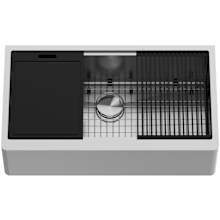 Oxford 36" Farmhouse Single Basin Stainless Steel Kitchen Sink with Basin Rack, Basket Strainer and Cutting Board