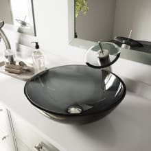 Sheer Black 16-1/2" Glass Vessel Bathroom Sink with 1.2 GPM Deck Mounted Bathroom Faucet and Pop-Up Drain Assembly