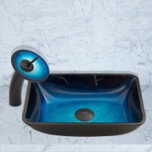 Turquoise Water 13" Glass Vessel Bathroom Sink with 1.2 GPM Deck Mounted Bathroom Faucet and Pop-Up Drain Assembly