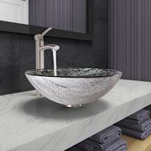 Giovanni 17" Circular Glass Vessel Bathroom Sink with 1.2 GPM 13" Deck Mounted Bathroom Faucet and Pop-Up Drain Assembly
