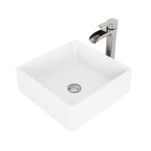 Niko 14-1/2" Solid Surface Vessel Bathroom Sink with 1.2 GPM Deck Mounted Bathroom Faucet and Pop-Up Drain Assembly