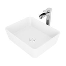 Marigold 18" Rectangular Stone Composite Vessel Bathroom Sink with 1.2 GPM Waterfall 11" H Deck Mounted Bathroom Faucet and Pop-Up Drain Assembly