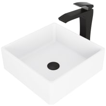 Blackstonian 14-1/2" Solid Surface Vessel Bathroom Sink with 1.2 GPM Deck Mounted Bathroom Faucet and Pop-Up Drain Assembly