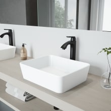 Marigold 17-3/4" Solid Surface Vessel Bathroom Sink with 1.2 GPM Deck Mounted Bathroom Faucet and Pop-Up Drain Assembly