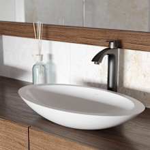 Wisteria 23" Oval Stone Composite Vessel Bathroom Sink with 1.2 GPM 11" Deck Mounted Bathroom Faucet and Pop-Up Drain Assembly