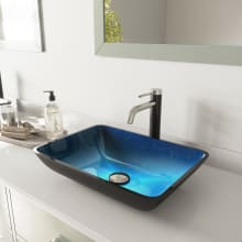 Turquoise Water 18-1/8" Glass Vessel Bathroom Sink with 1.2 GPM Deck Mounted Bathroom Faucet and Pop-Up Drain Assembly