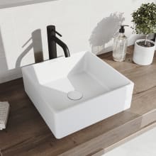 Dianthus 14-1/2" Solid Surface Vessel Bathroom Sink with 1.2 GPM Deck Mounted Bathroom Faucet and Pop-Up Drain Assembly