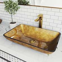Donatello 22" Rectangular Glass Vessel Bathroom Sink with 1.2 GPM 11" Deck Mounted Bathroom Faucet and Pop-Up Drain Assembly