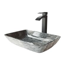 Titanium 18-1/8" Glass Vessel Bathroom Sink with 1.2 GPM Duris Deck Mounted Bathroom Faucet and Pop-Up Drain Assembly
