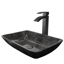 Onyx 17-7/8" Glass Vessel Bathroom Sink with 1.2 GPM Duris Deck Mounted Bathroom Faucet and Pop-Up Drain Assembly