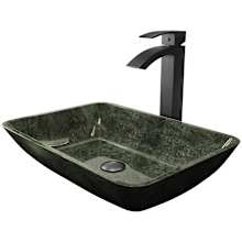 Donatello 18" Rectangular Glass Vessel Bathroom Sink with 1.2 GPM 12" Deck Mounted Bathroom Faucet and Pop-Up Drain Assembly