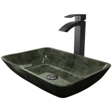 Onyx 17-7/8" Glass Vessel Bathroom Sink with 1.2 GPM Duris Deck Mounted Bathroom Faucet and Pop-Up Drain Assembly