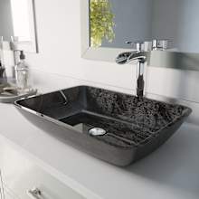 Donatello 18" Rectangular Glass Vessel Bathroom Sink with 1.2 GPM Waterfall 11" H Deck Mounted Bathroom Faucet and Pop-Up Drain Assembly