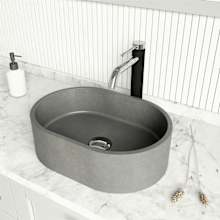 Giralda Gothic 16" L x 11" W x 10" H Oval Concrete Vessel Bathroom Sink with Single Faucet Hole