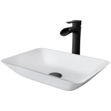 White Sottile 18-1/8" Glass Vessel Bathroom Sink with 1.2 GPM Deck Mounted Bathroom Faucet and Pop-Up Drain