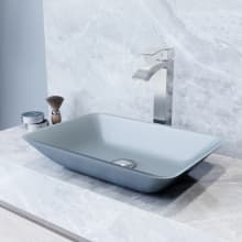 Blue Sottile 18-1/8" Glass Vessel Bathroom Sink with 1.2 GPM Deck Mounted Bathroom Faucet and Pop-Up Drain