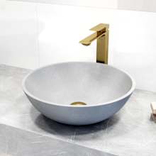 Ravenna Gothic 16" Circular Concrete Vessel Bathroom Sink with 1.2 GPM 11" Deck Mounted Bathroom Faucet and Pop-Up Drain Assembly