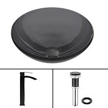 Giovanni 17" Circular Glass Vessel Bathroom Sink with 1.2 GPM 12" Deck Mounted Bathroom Faucet and Pop-Up Drain Assembly