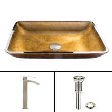Duris 22-1/4" Glass Vessel Bathroom Sink with 1.2 GPM Deck Mounted Bathroom Faucet and Pop-Up Drain Assembly