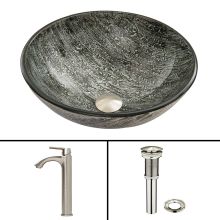 Linus 16-1/2" Glass Vessel Bathroom Sink with 1.2 GPM Deck Mounted Bathroom Faucet and Pop-Up Drain Assembly