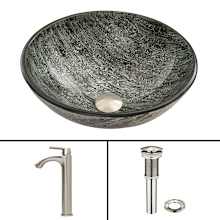 Giovanni 17" Circular Glass Vessel Bathroom Sink with 1.2 GPM 11" Deck Mounted Bathroom Faucet and Pop-Up Drain Assembly