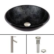 Dior 16-1/2" Glass Vessel Bathroom Sink with 1.2 GPM Deck Mounted Bathroom Faucet and Pop-Up Drain Assembly