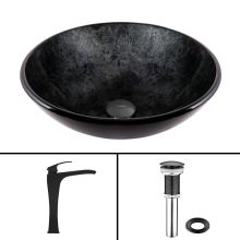 Blackstonian 16-1/2" Glass Vessel Bathroom Sink with 1.2 GPM Deck Mounted Bathroom Faucet and Pop-Up Drain Assembly