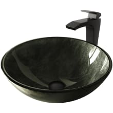 Blackstonian 16-1/2" Glass Vessel Bathroom Sink with 1.2 GPM Deck Mounted Bathroom Faucet and Pop-Up Drain Assembly