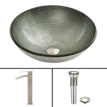 Duris 16-1/2" Glass Vessel Bathroom Sink with 1.2 GPM Deck Mounted Bathroom Faucet and Pop-Up Drain Assembly