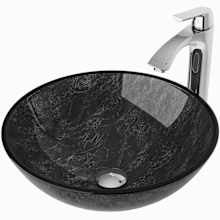 Giovanni 17" Circular Glass Vessel Bathroom Sink with 1.2 GPM 11" Deck Mounted Bathroom Faucet and Pop-Up Drain Assembly