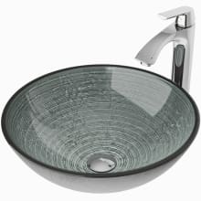 Linus 16-1/2" Glass Vessel Bathroom Sink with 1.2 GPM Deck Mounted Bathroom Faucet and Pop-Up Drain Assembly