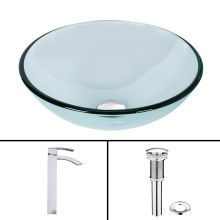 Duris 16-1/2" Glass Vessel Bathroom Sink with 1.2 GPM Deck Mounted Bathroom Faucet and Pop-Up Drain Assembly