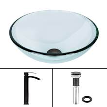 Giovanni 17" Circular Glass Vessel Bathroom Sink with 1.2 GPM 12" Deck Mounted Bathroom Faucet and Pop-Up Drain Assembly