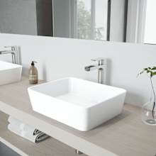 Marigold 18" Rectangular Stone Composite Vessel Bathroom Sink with 1.2 GPM Waterfall 11" H Deck Mounted Bathroom Faucet and Pop-Up Drain Assembly
