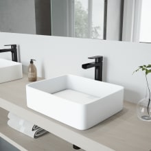Jasmine 18-1/8" Solid Surface Vessel Bathroom Sink with 1.2 GPM Deck Mounted Bathroom Faucet and Pop-Up Drain Assembly