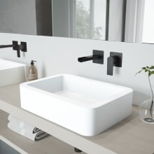 Petunia 22-3/4" Solid Surface Vessel Bathroom Sink with 1.2 GPM Wall Mounted Bathroom Faucet and Pop-Up Drain Assembly