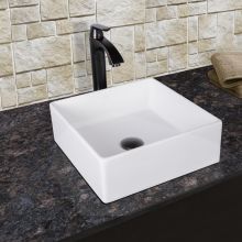 Linus 14-1/2" Solid Surface Vessel Bathroom Sink with 1.2 GPM Deck Mounted Bathroom Faucet and Pop-Up Drain Assembly