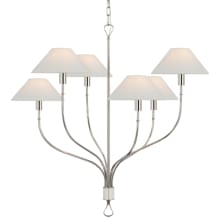 Griffin 6 Light 37" Wide Chandelier with White Linen Shades