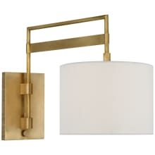Gael 15" Tall Swing Arm Wall Sconce with White Linen Shade