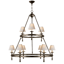 Classic 45" Two-Tiered Ring Chandelier with Natural Paper Shades by E. F. Chapman