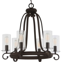 Regina 6 Light 28" Wide Candle Style Chandelier with Clear Glass Cylinder Shades