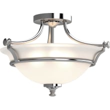 Tes 2 Light 17" Wide Semi-Flush Ceiling Fixture with Frosted Glass Bowl Shade