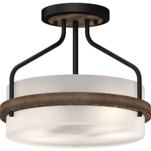 Emery 2 Light 13" Wide Semi-Flush Ceiling Fixture with Frosted Glass Drum Shade