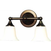 2 Light 15.5" Width Bathroom Vanity Light with Etched White Case Glass Shade