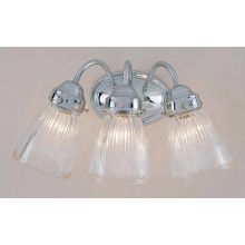 3 Light 17" Width Bathroom Vanity Light with Clear Ribbed Glass Bell Shade
